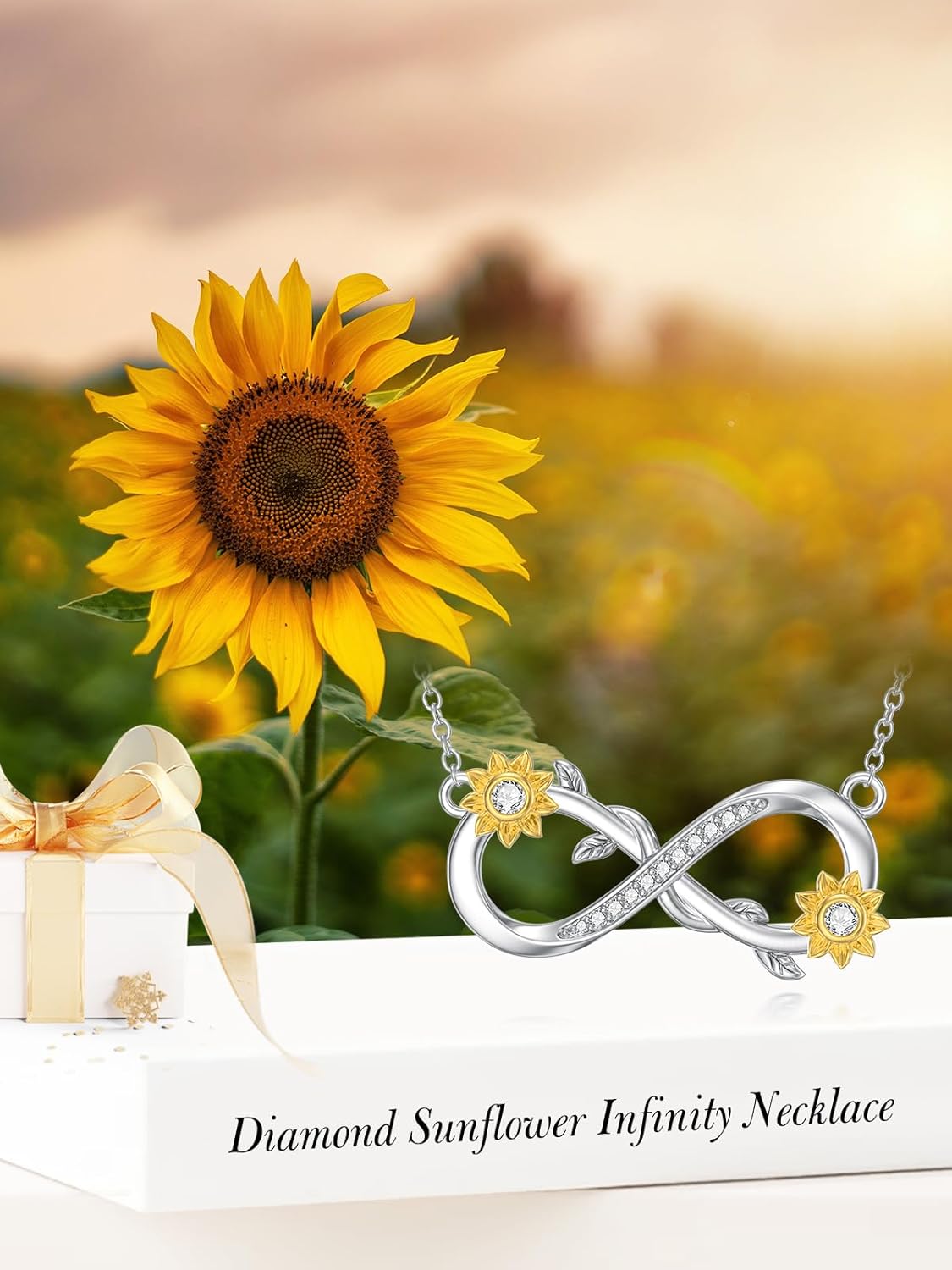 ZBA Natural Diamond Sunflower Gifts for Women, 18K Gold Plated Sterling Silver You Are My Sunshine Sunflower Necklace Fine Jewelry 18+2'' (Color F-G/Clarity I1-I2)