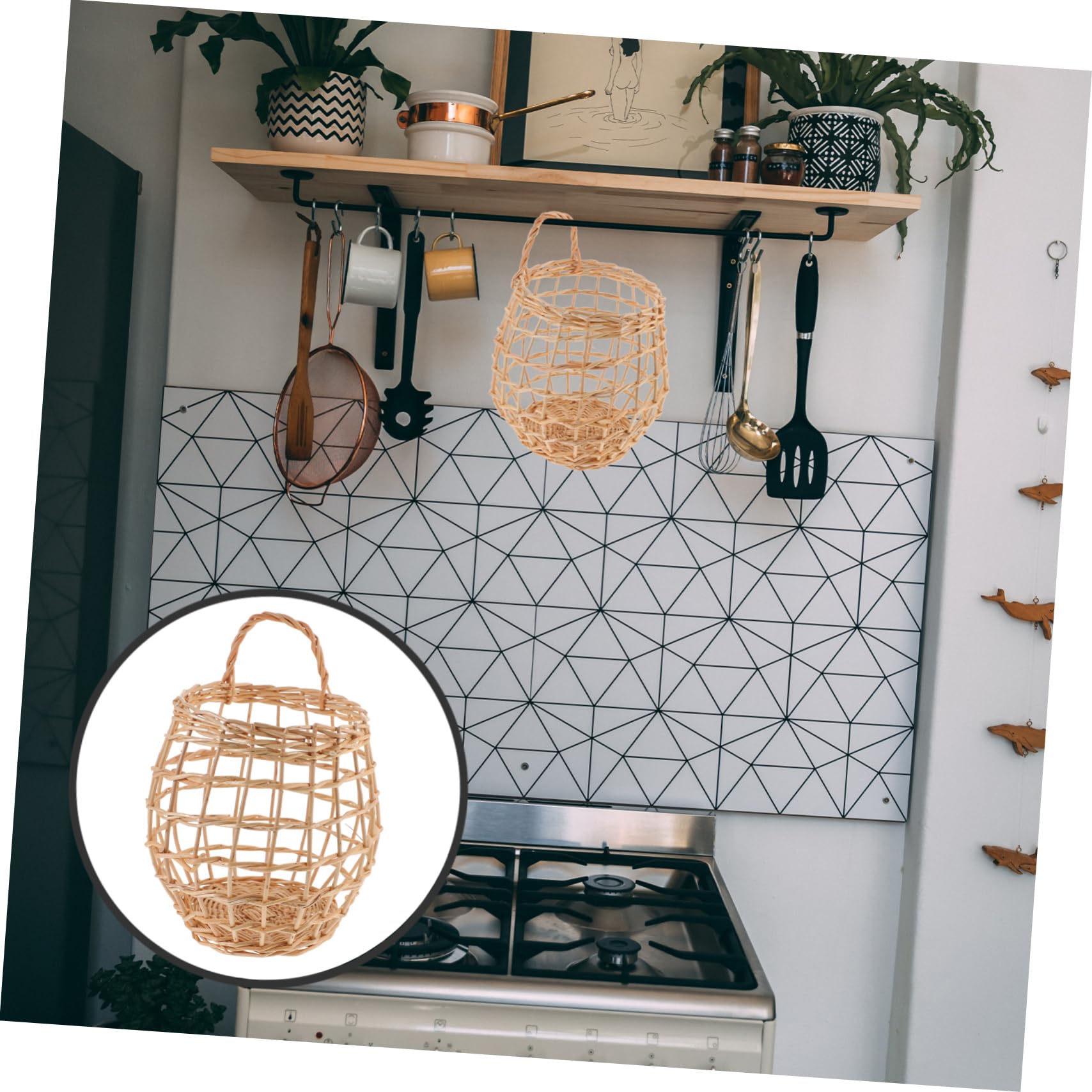 3kawałki Koszyk Woven Basket Do Zawieszenia Ścianie Rattanowy Koszyk Jajka i Czosnek Stylowy Dekoracyjny Akcesorium Kuchenne Kolor Losowy