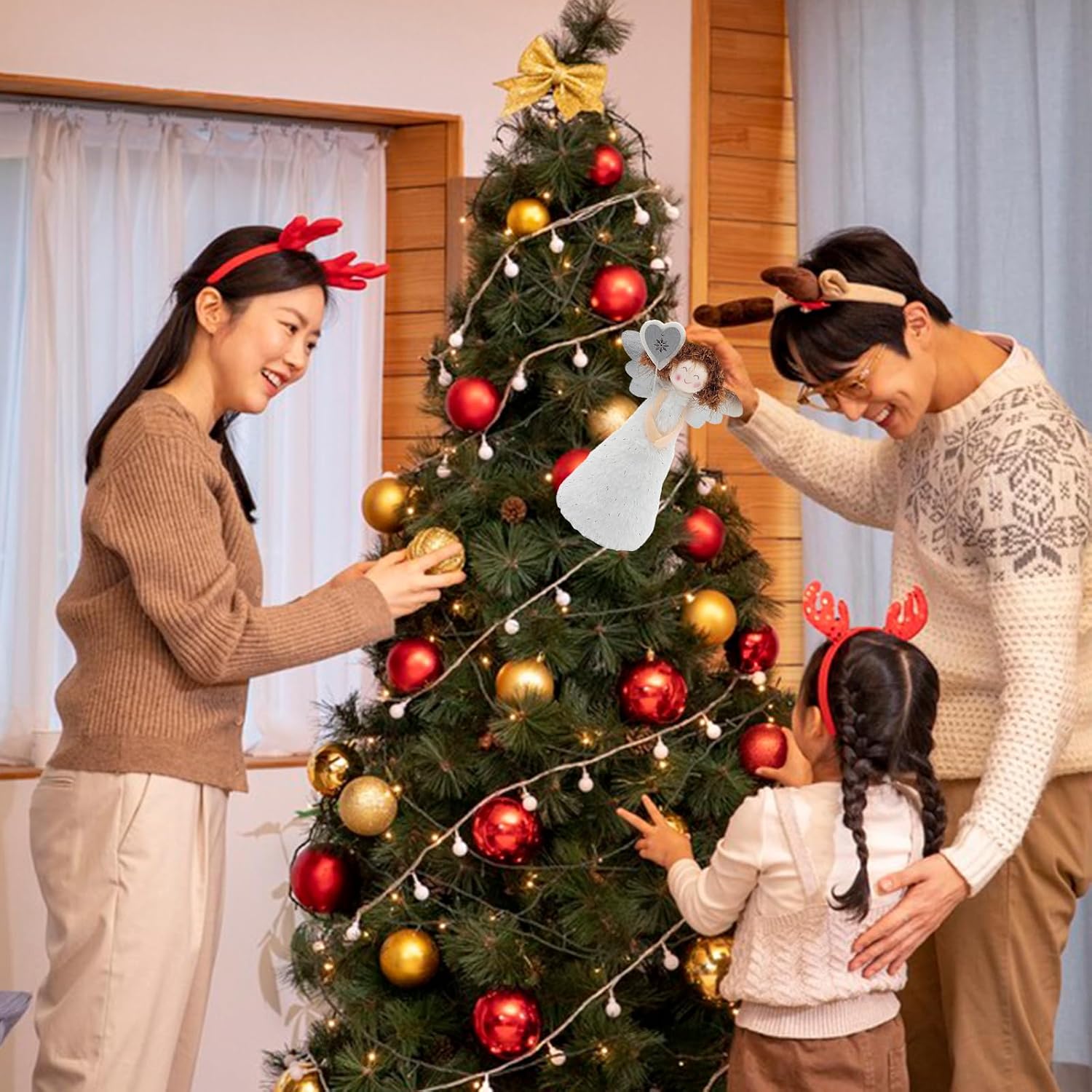 Angel Christmas Tree Topper, Angel Tree Ornament Plush Angel Pendant Cupid Christmas Tree Fairy Topper for Home Party Decorations (White)