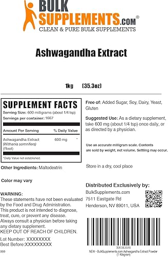 Miniatura 6 de Extracto de Ashwagandha, natural alivio del estrés, Bulksupplements, 1