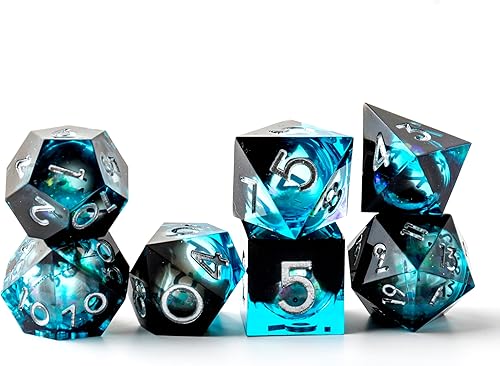 Miniatura 2 de Liquid Core - Juego de dados DND, 7 piezas de dados de resina con bordes afilados para Calabozos y Dragones, dados poliédricos D&D hechos a mano,