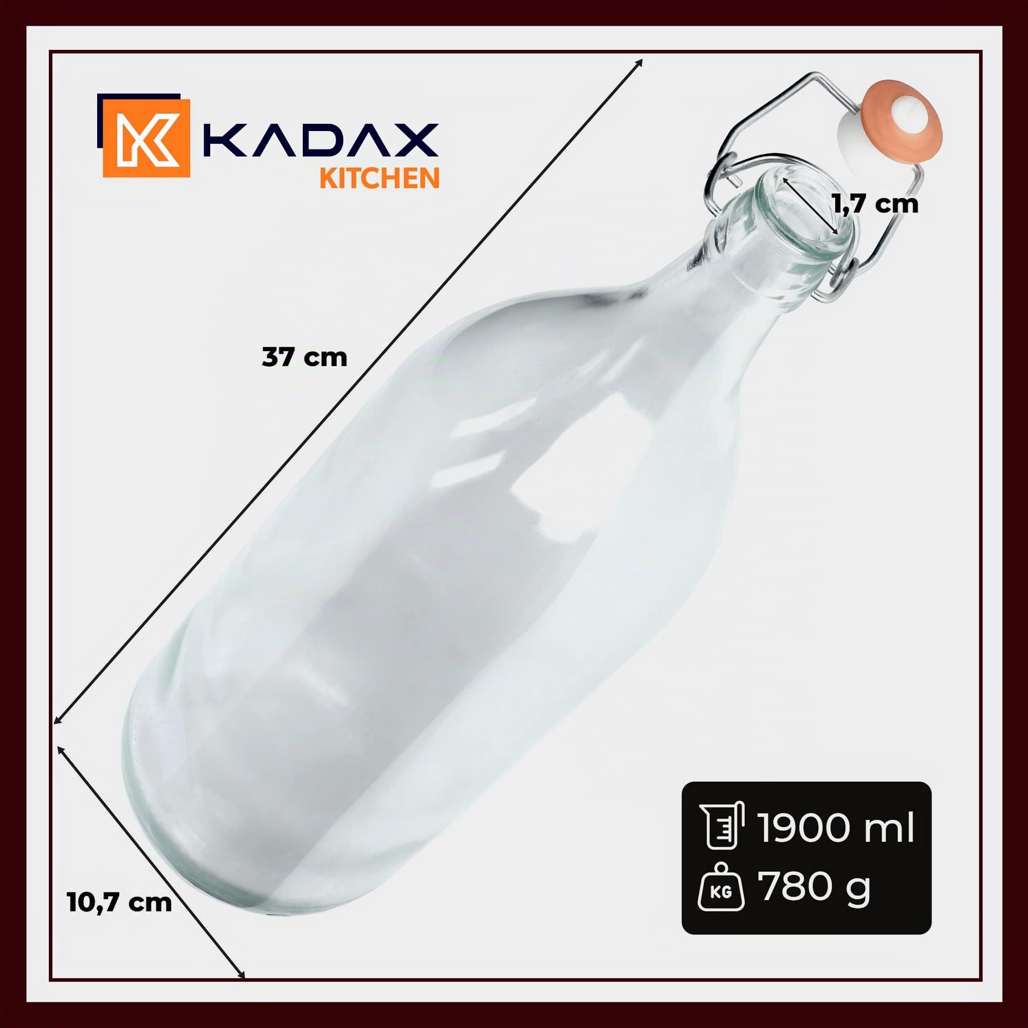 KADAX Bottiglia di Vetro, Bottiglia di alla Frutta, Bottiglia Vintage Fatta di sodaggas, Bottiglia di Stiratura Trasparente, Bottiglia di Serratura da Stiro, Bottiglia di (1,9 Litri, 6 Pezzi)