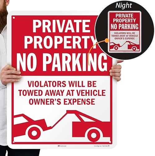 Miniatura 17 de SmartSign Letrero de metal con texto en inglés "Private Property No Parking - Vehicles Towed At Owner's Expense", aluminio de 40 mil