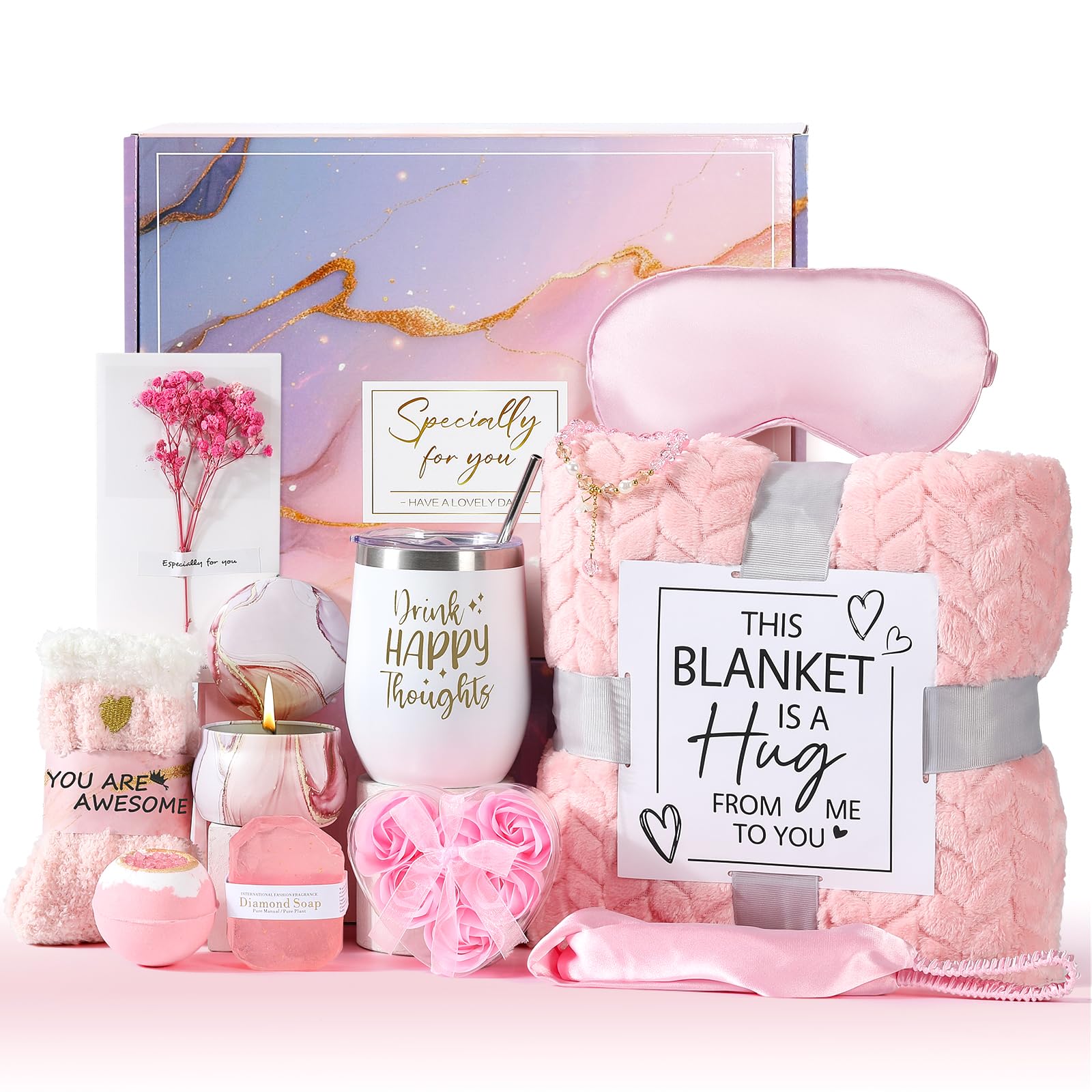 Regalo Donna Compleanno,Set Cofanetto Regalo Donna con Coperta Flanella, per Amiche,Mamma e Sorella,Regali Natale Regalo San Valentino,12 Pezzi