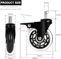YAOBLUESEA Irodai Szék Görgők 5db - 11x22mm Univerzális Csendes Padlóvédő Kerekek 75mm - Parketta, Laminált Padló Kompatibilis Forgószék Alk 6