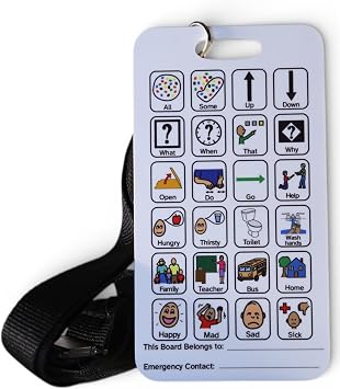 School Visual Communication Card Waterproof Rigid Picture Communication Board with Breakaway Lanyard Portable Screen-Free Communication Tool for School & Classroom