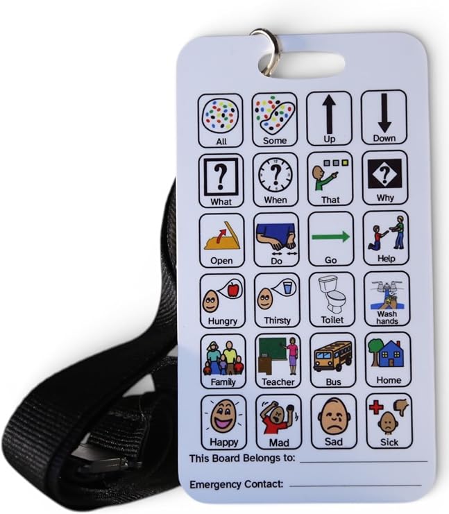 School Visual Communication Card Waterproof Rigid Picture Communication Board with Breakaway Lanyard Portable Screen-Free Communication Tool for School & Classroom