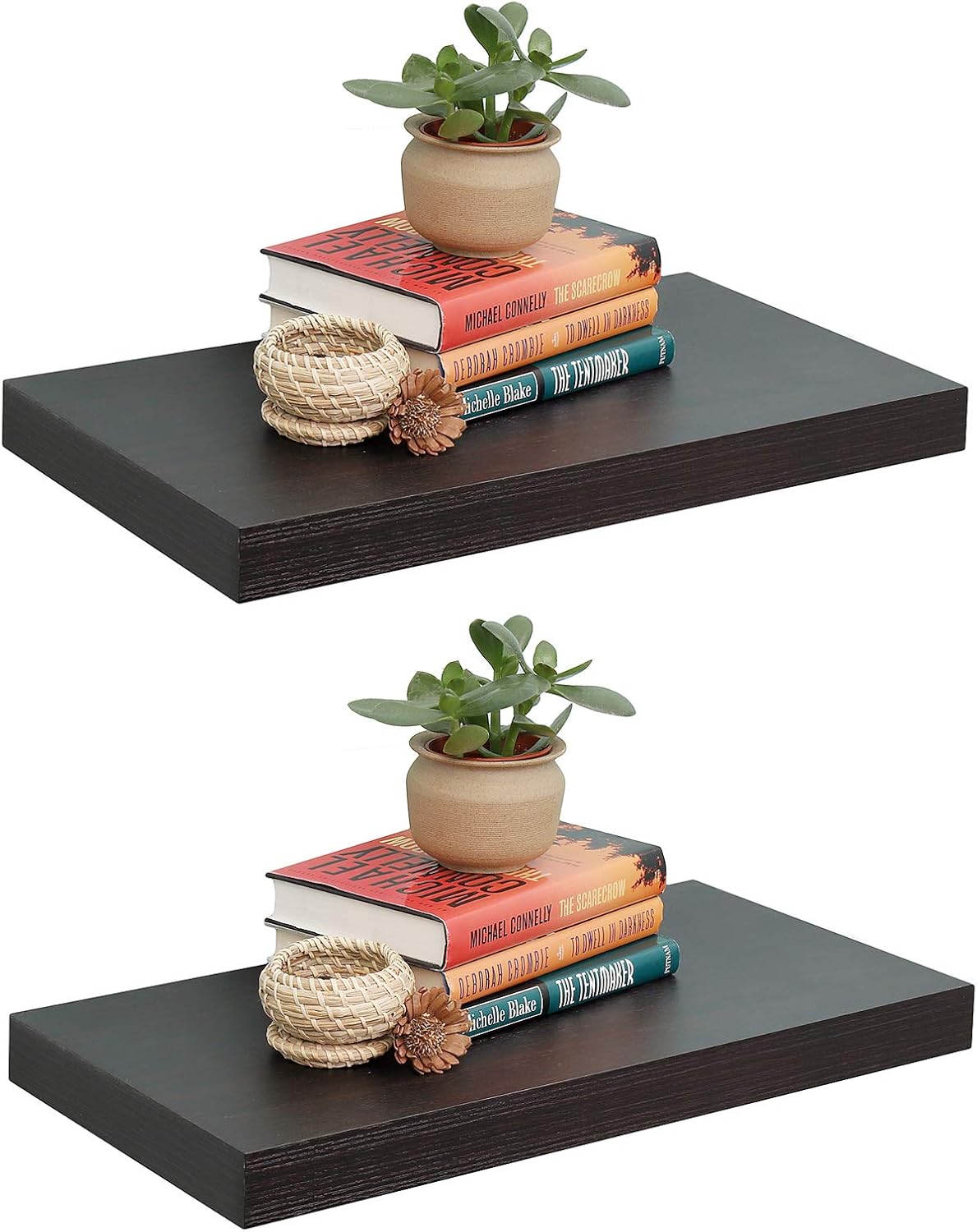 12 Inches Deep 24 Inches Long Floating Wall Shelves 2 Pack,Wall Mounted Espresso Floating Shelf 23.6" L x 11.8" D x 2" T, for Bedroom, Bathroom, Living Room and Kitchen Storage,Espresso.