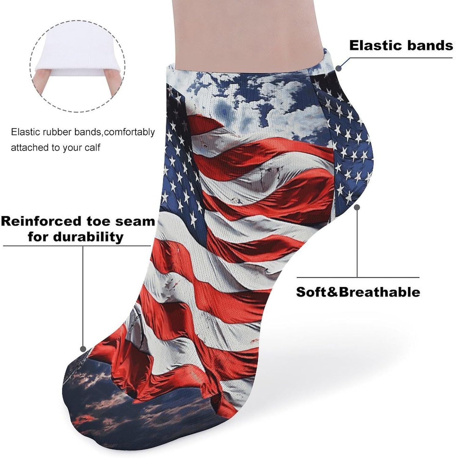 US Flag Ankle Socks for Men Women 5 Pairs | Comfortable Casual Low Cut Socks, Lightweight No Show Breathable Athletic Socks, Soft Mini Crew Socks for All Seasons
