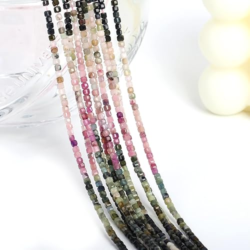 Miniatura 4 de Cuentas de piedra preciosa natural, cuentas sueltas espaciadoras para hacer joyas, pulseras, collares, aretes (0.079 pulgadas), turmalina-02