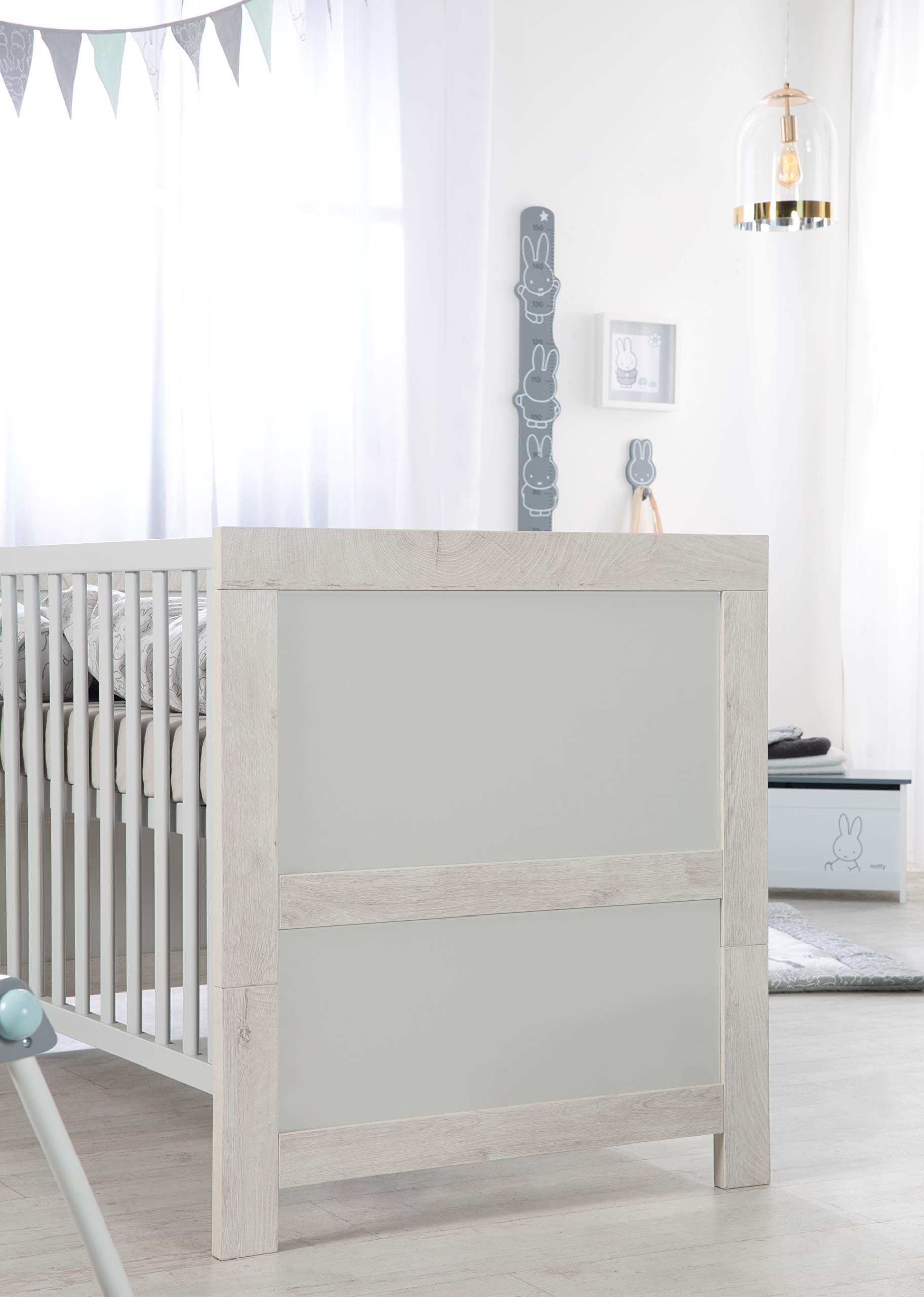 Cameretta per Bambini Mila Lettino Combinato 70x140 cm Fasciatoio Cassettiera Armadio 3 Ante Bianco Grigio
