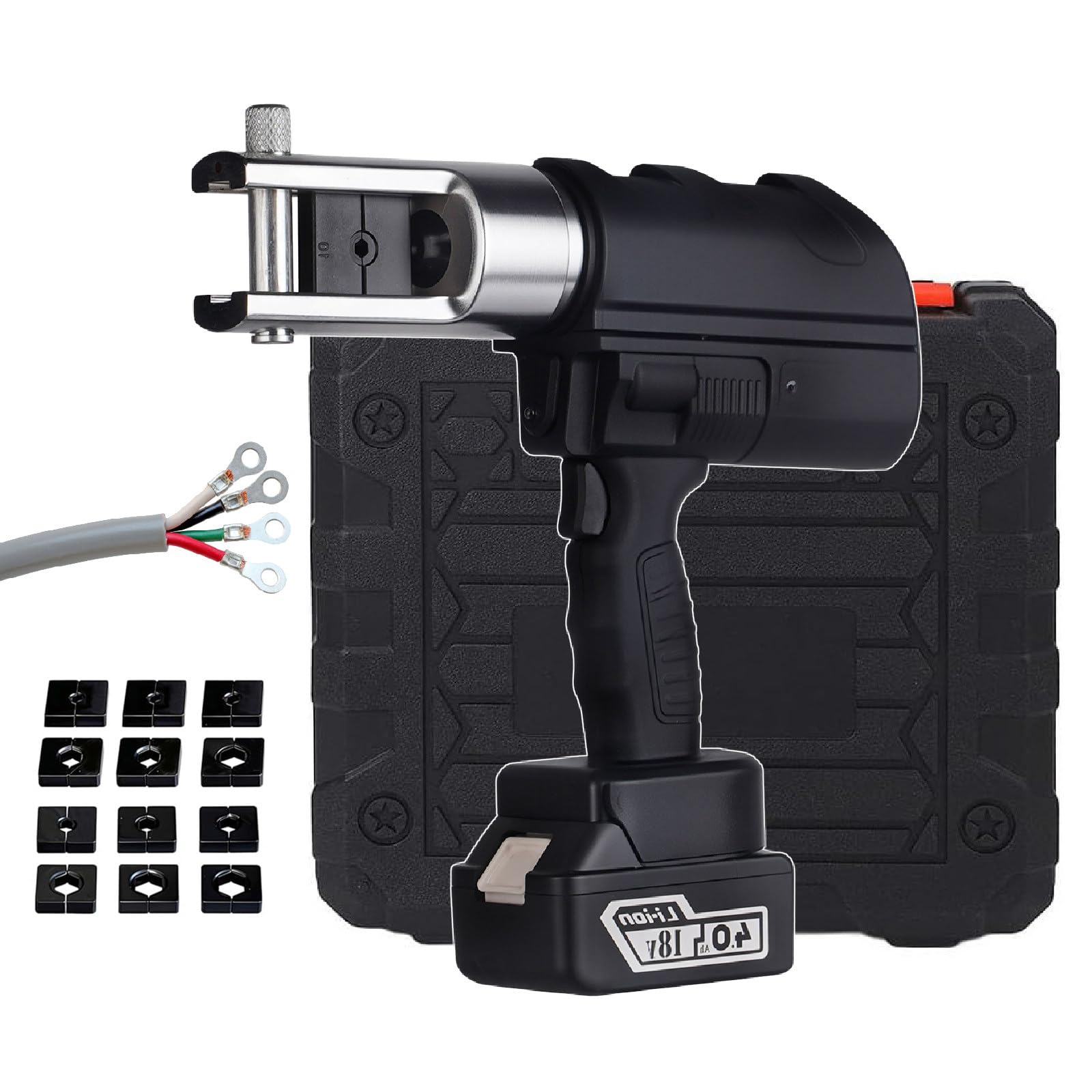 SENJINGHUA 6Ton 6AWG-500/600MCM Rechargeable Hydraulic Crimper for Cu/Al Terminal, Continuously Crimp Wire Cable Lug Crimping Tool Kit with 10/11 Dies,240mm