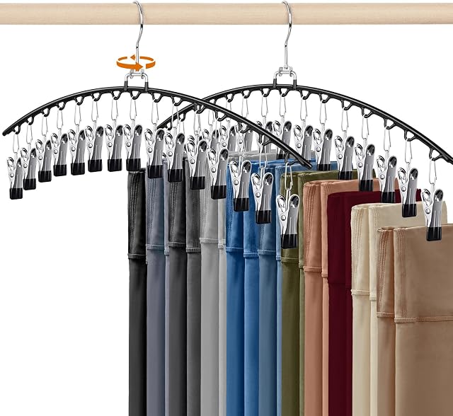 Perchas con Pinzas para Pantalones, 2 Unidades Ahorra Espacio | Estructura metálica resistente | Pack 2 con 30 pinzas | Diseño vertical | Goma anti-marcas | Pantalones, faldas, leggings