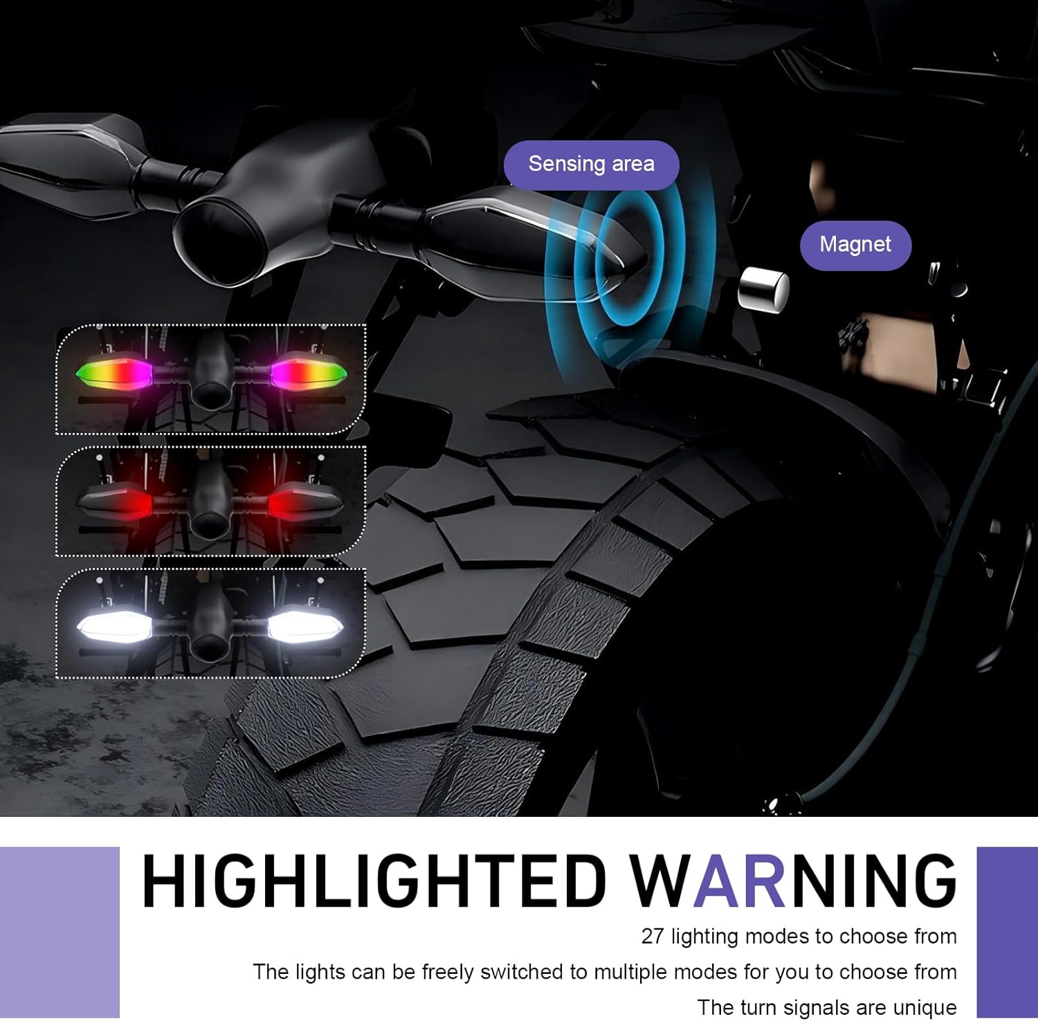 2 PCS Motorcycle Turn Signal Projection Light, LED Super Bright Rhombus Multiple Light Mode with HD Projection Arrow, Waterproof RGB Dazzling Color Blinker, Modified Indicator (Yellow)