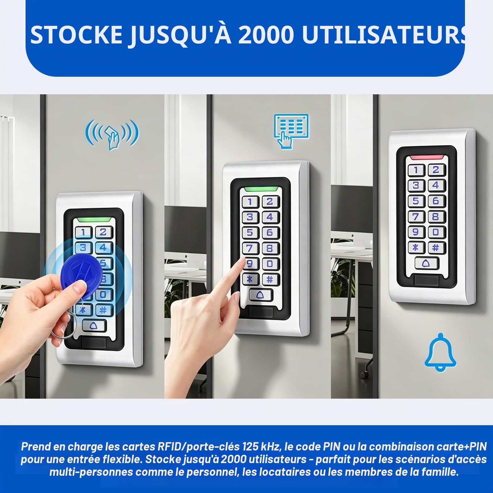 Kit de système de contrôle d'accès tout-en-un, clavier en métal étanche IP68, serrure magnétique de 158,8 kg, alimentation 12 V 3 A, bouton de sortie et 10 porte-clés RFID pour bureau
