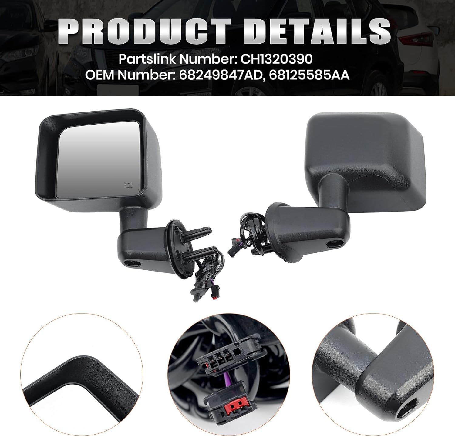 Left Driver Side Mirror Compatible with Jeep Wrangler JK 2015 2016 2017 2018 Power Heated Manual Folding Door Mirrors Replacement 5 Pins