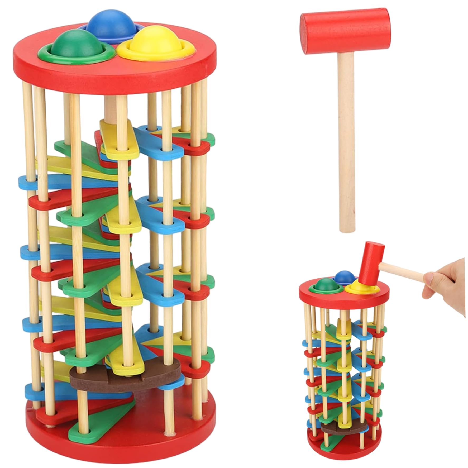 Tour chute balle en bois pour animer les après-midis de jeux des tout-petits - 7