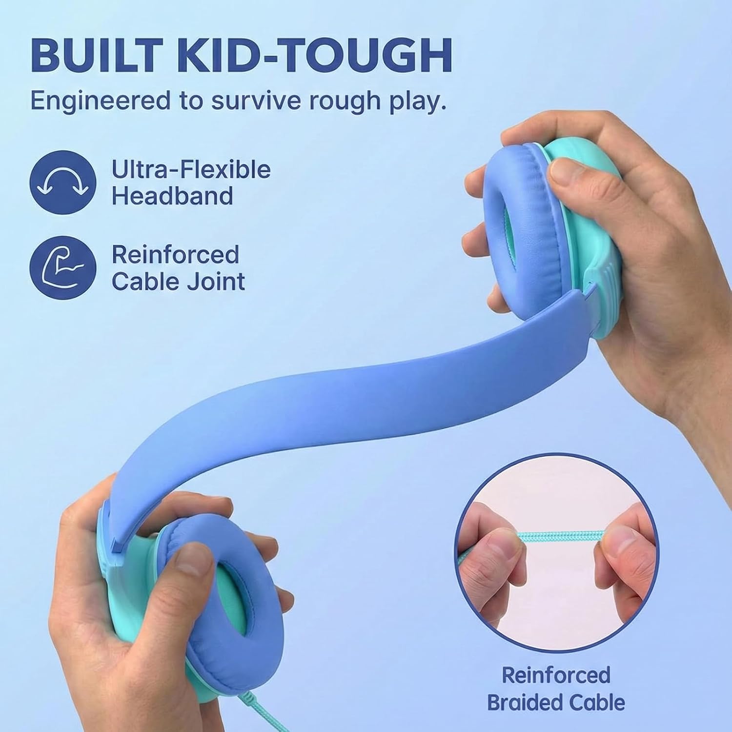 ADOOPE Wired Kids Headphones with USB C Plug, 85dB Safe Volume, Adjustable Headband, Tangle-Free Cord Headphones for School, Tablet, Travel (Sky Blue & Mint Green, Without Microphone)