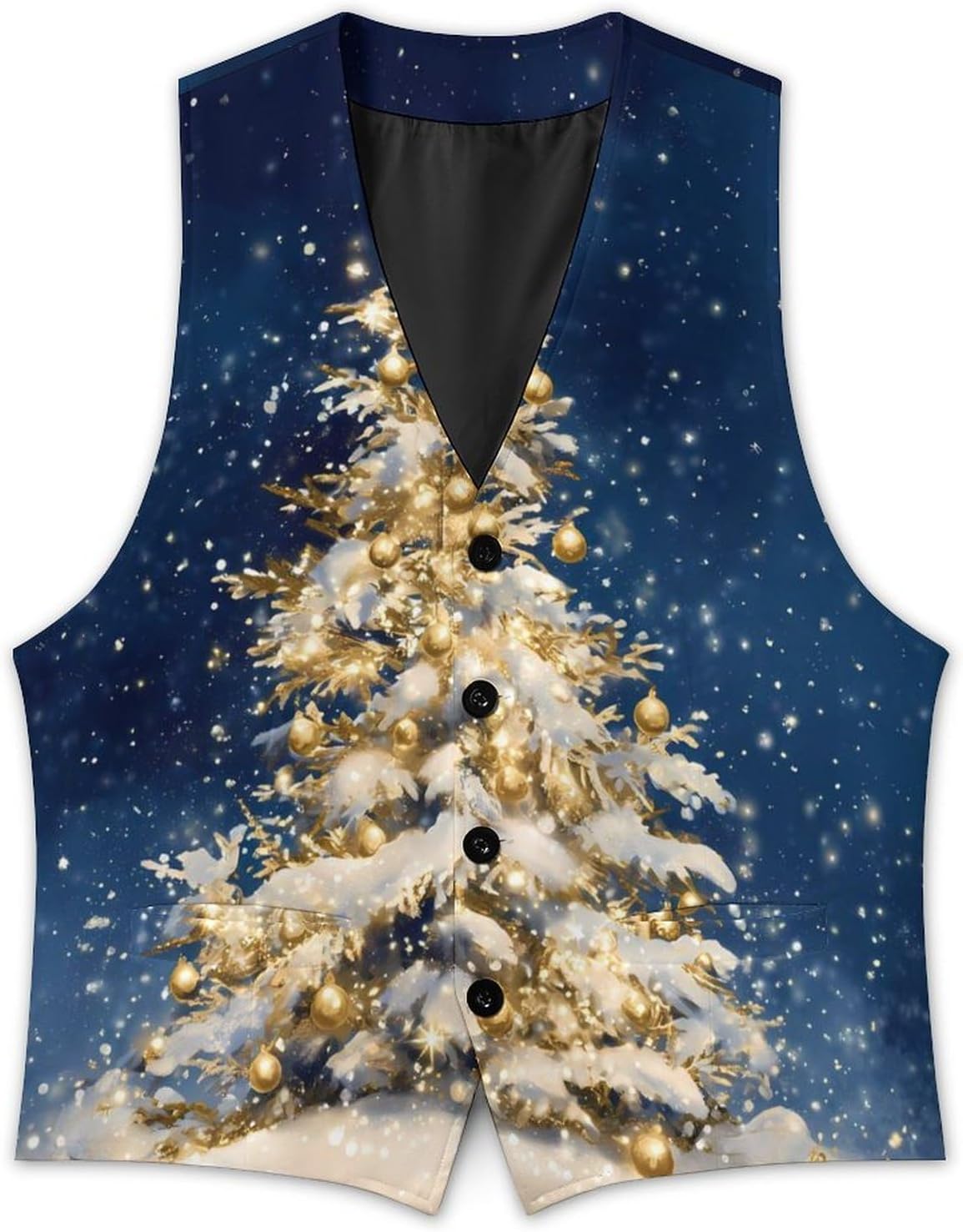 Christmas Tree on Snowy Men's Suit Vests Waistcoat V-neck Formal Dress Tuxedo for Business