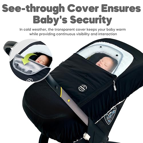 Miniatura 3 de Funda de asiento de automóvil de invierno para bebés, funda de transporte con cremalleras y borde elástico, toldo para asiento de automóvil para