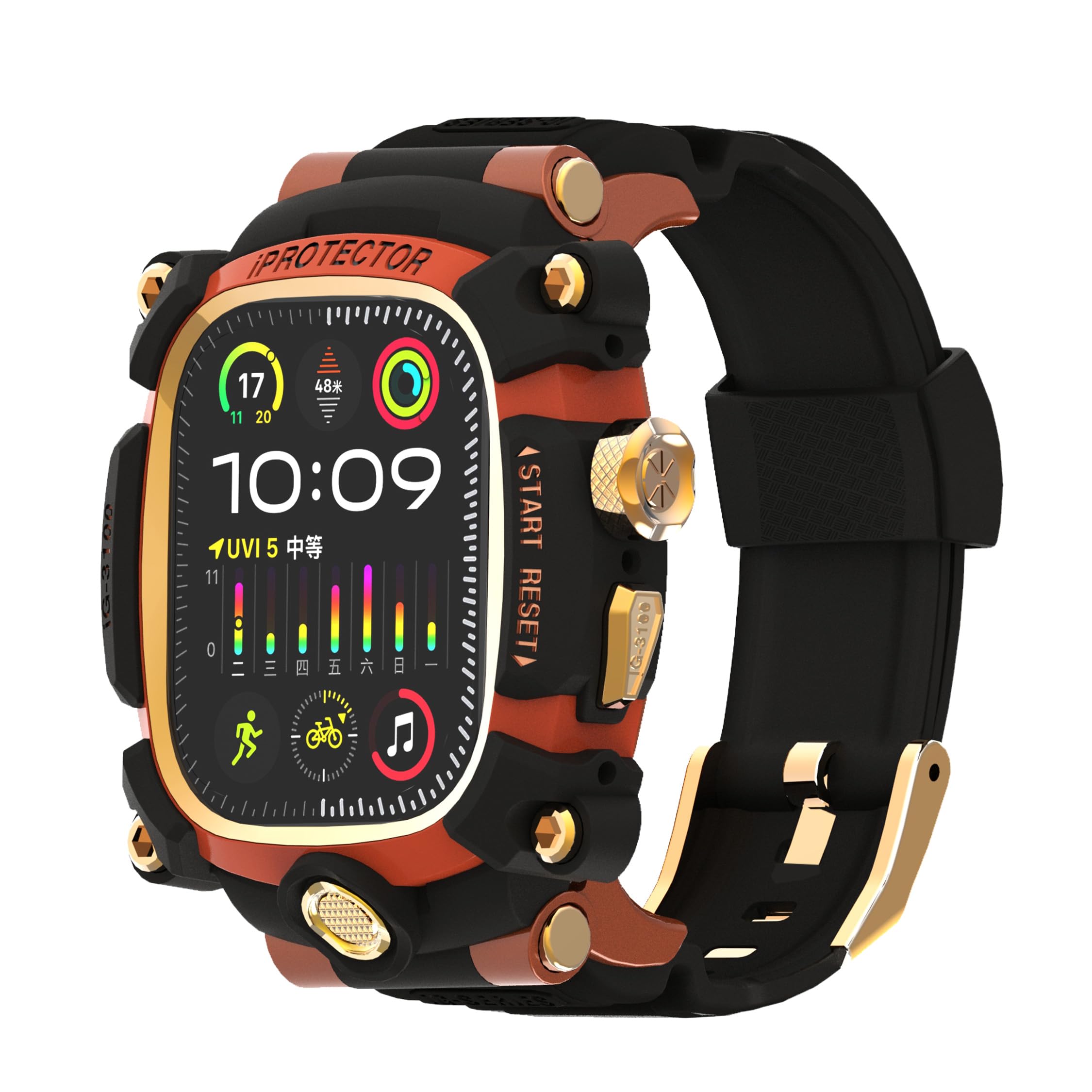 iG-3100 Modified Watch Case for Apple Watch Ultra 2 49mm Band with Cover Rugged Case Silicon Strap for Apple Watch Ultra 1 49mm Full Protective Cover for men?Gold?