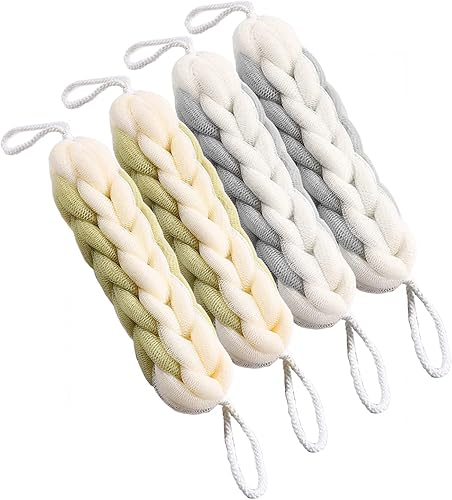 AARAINBOW Paquete de 2 esponjas de espalda elásticas largas mejoradas con asas de cuerda, esponja de malla para baño, ducha, esponja exfoliante