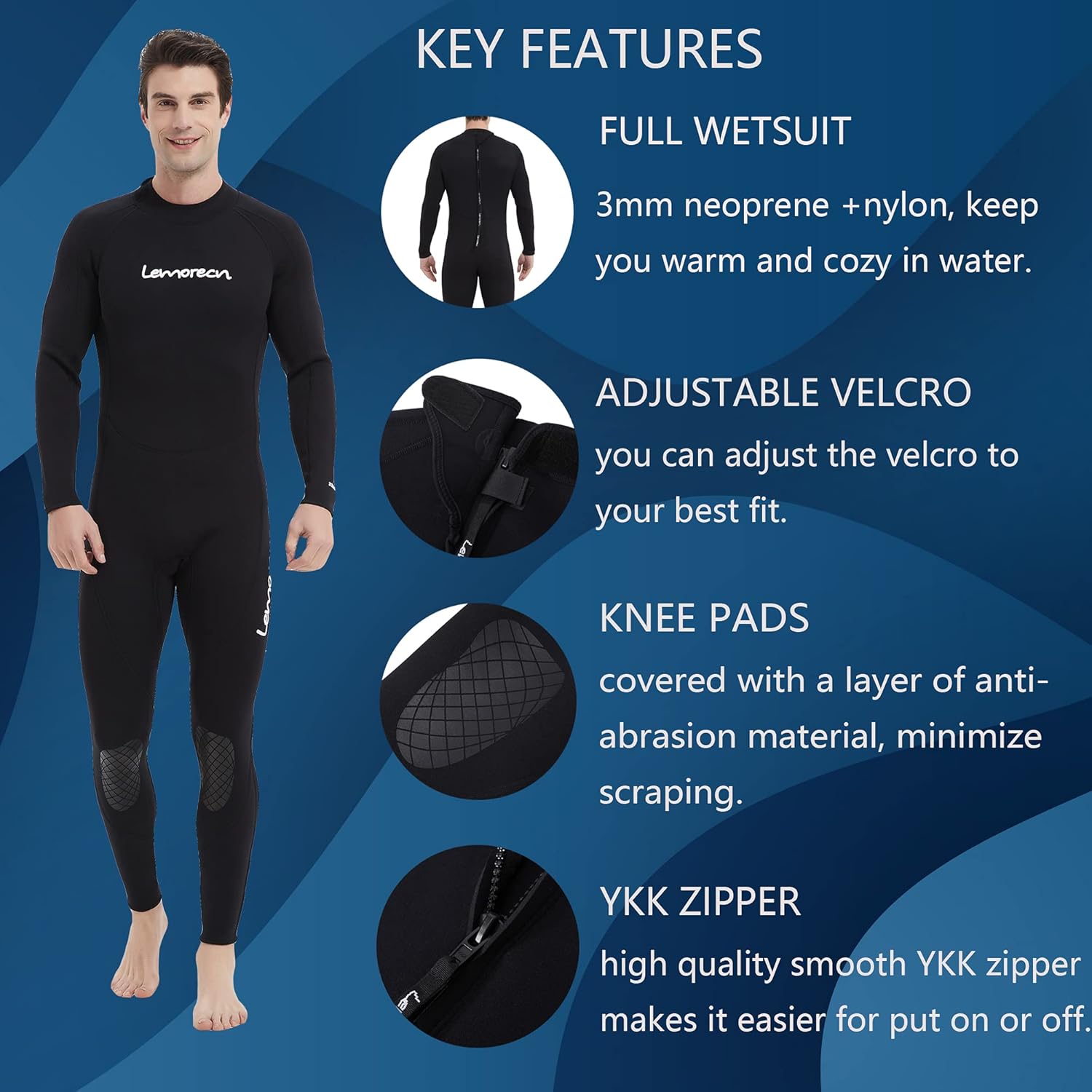 Lemorecn (16 Sizes) Mens Wetsuits Jumpsuit Neoprene 3/2mm and 5/4mm Full Body Diving Suit for Men : Sports & Outdoors