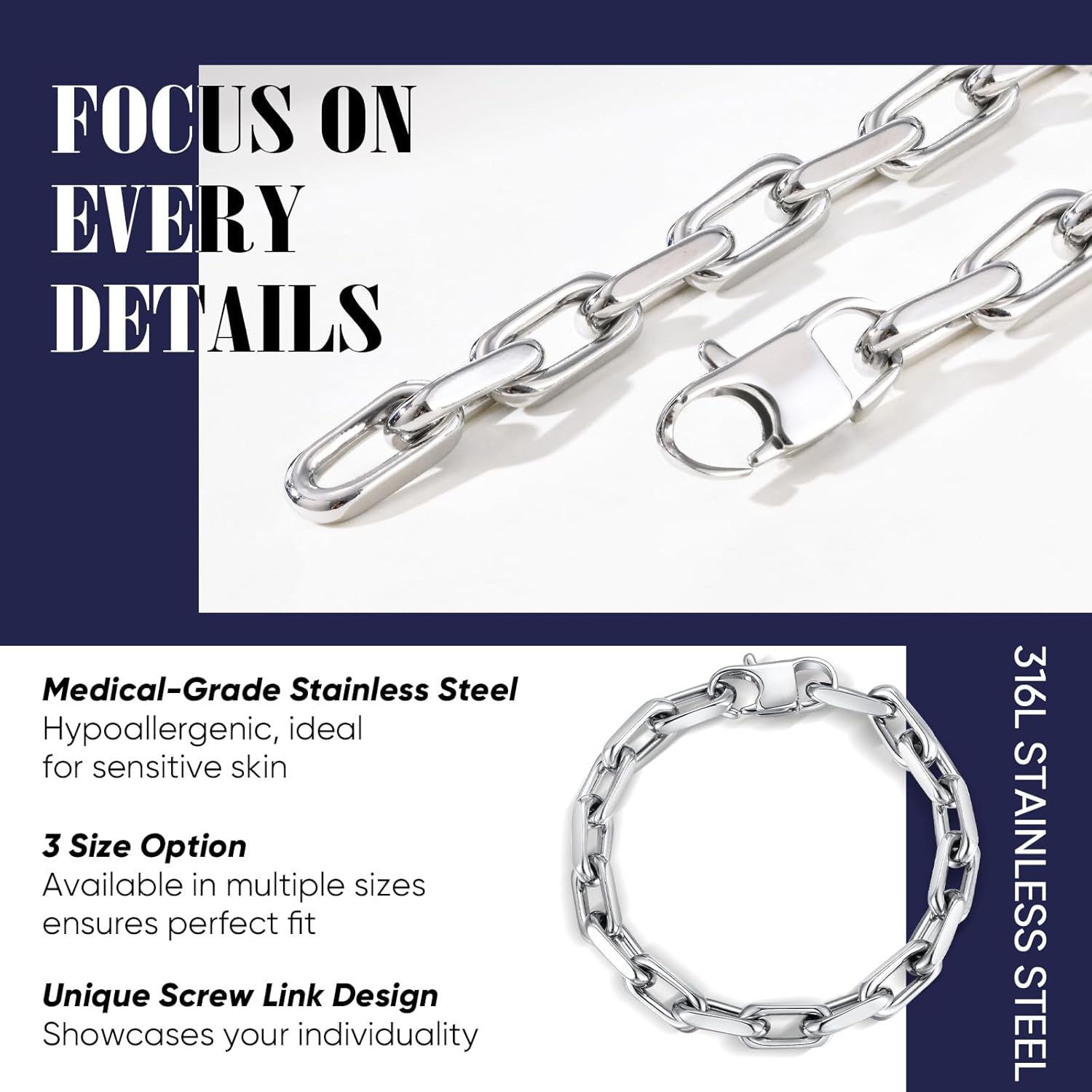 VNOX 男性用リンクチェーンブレスレット - クールなメンズブレスレット ダイヤモンドカットペーパークリップ ソリッドチェーンブレ