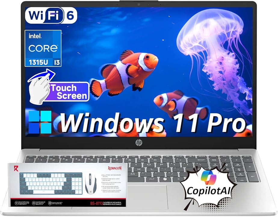 HP 15.6" Touchscreen Laptop 2026, 13th Gen Intel i3-1315U(Up to 4.5GHz), 15.6 inch Anti-Glare Display, 16GB RAM + 512GB SSD, Win 11 Pro, Wi-Fi 6, AI Copilot for Business & School, Patented KB Kit