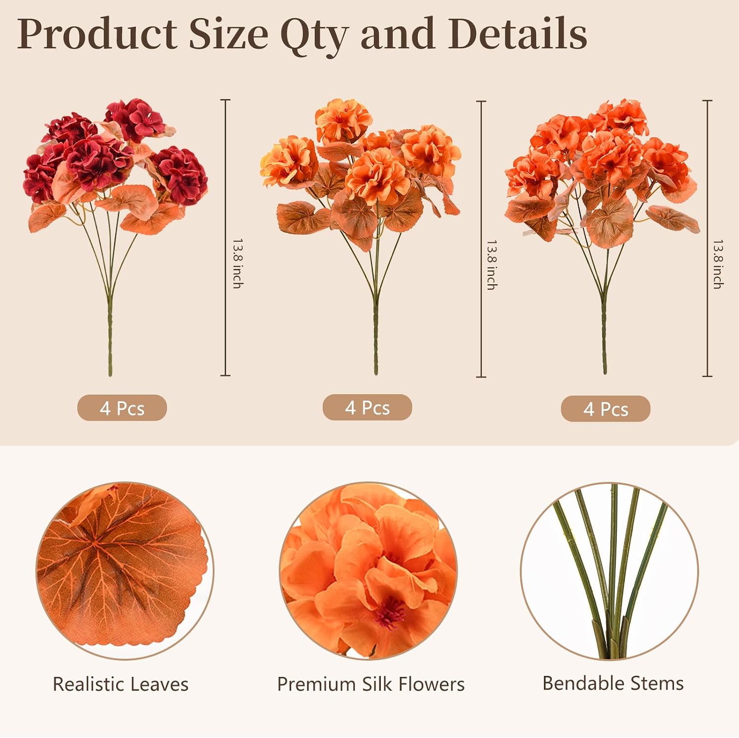 12Pcs Fall Artificial Flowers for Outdoors UV Resistant, Faux Geraniums Fake Fall Flowers Plants Fall Decor for Home Front Porch Patio Balcony Yard Outdoor Planters, Mixed Colors thumbnail