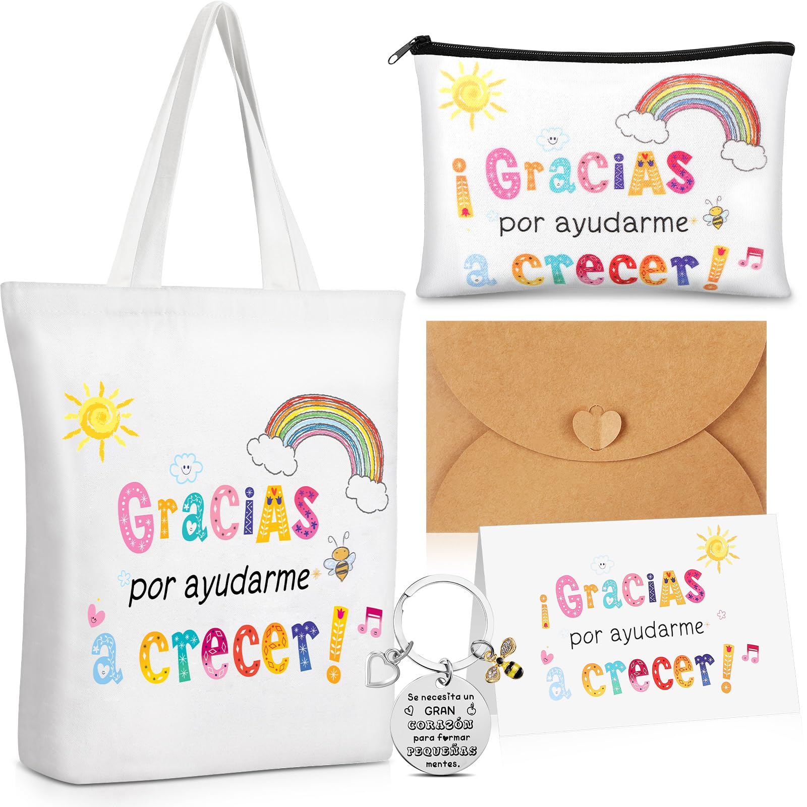 Tenare Regalo Profesor Bolsa de Tela Cosméticos Llavero Tarjeta Gracias Profe con sobre para Mujer