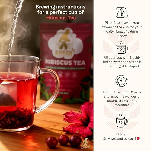 Miniatura 8 de Hibiscus Tea  30 Tea Bags  Premium Hibiscus Flower Herbal Tea  Rich in Vitamin C & Antioxidants  Caffeine-Free  Non-Bleached Bags in Resealable