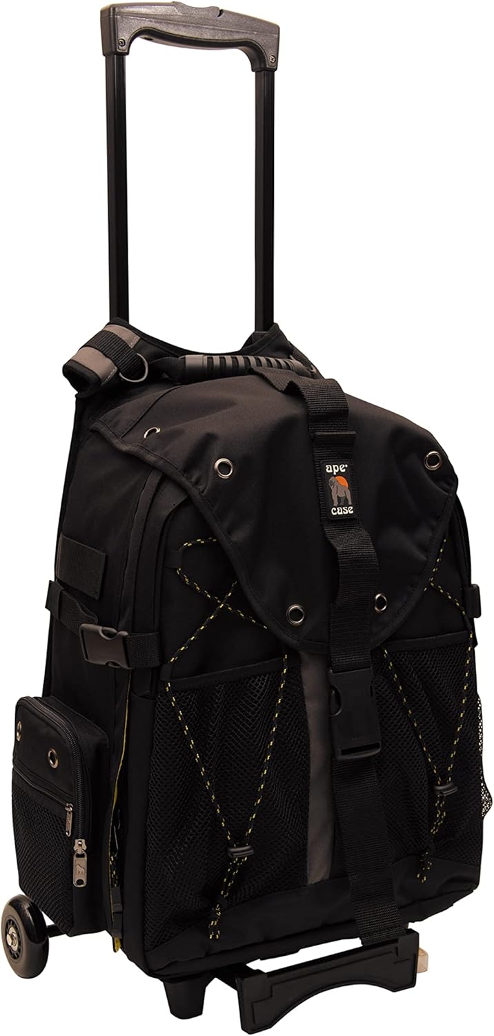 Ape Case, ACPRO4000, Backpack with wheels, Laptop compartment, Padded, Rain cover included, Adjustable straps, Camera backpack, Black (ACPRO4000),Large With Rollers