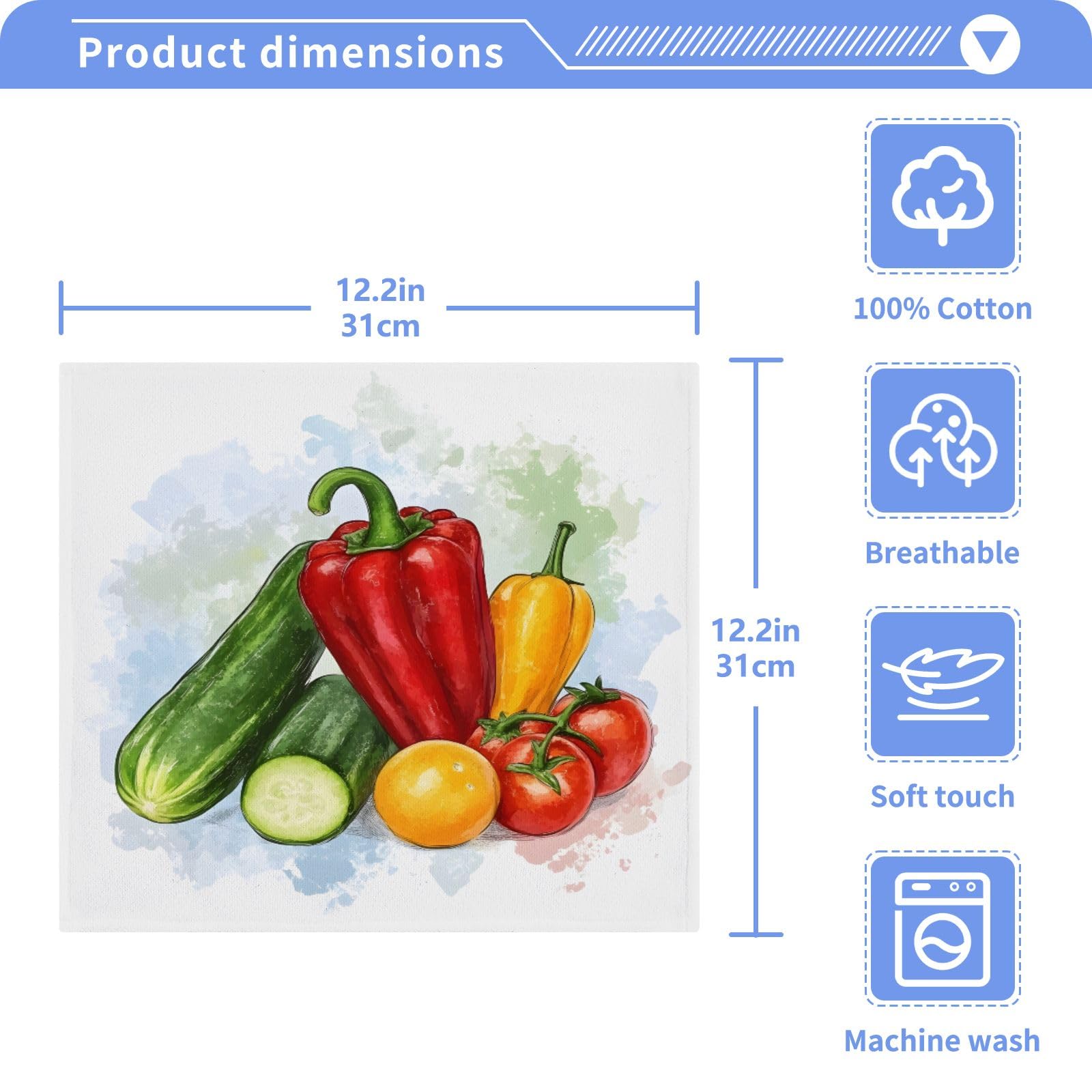 ALAZA Wash Cloth Set 100% Cotton Fingertip Towels Face Cloths Sets Vegetable Tomato Highly Absorbent Soft Feel Set of 2