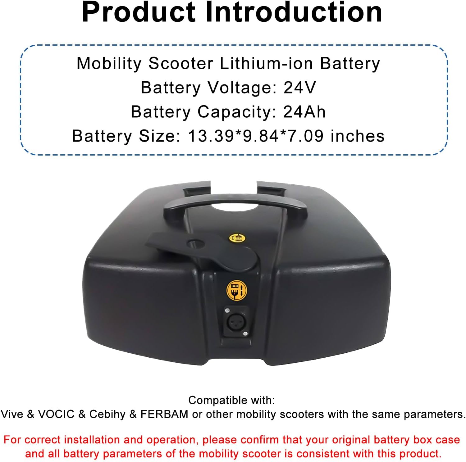 24V 24Ah Mobility Scooter Lion High Performance Battery Replacement for Vive 3 & 4 Wheel Compatible with VOCIC Folding Wheelchair with Seat Mobility Scooter, Including Charger