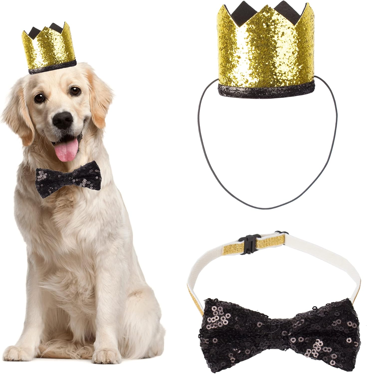 ADOGGYGO Wedding Dog Hat and Dog Bow Tie Set, Cute Wedding