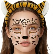 2piezas Orejas de Tigre,Cara Pegatinas,Kit Disfraz de Tigre,Accesorios para Disfraces de Animales para Adultos,para Fiestas de Disfraces, Juegos de rol y Halloween