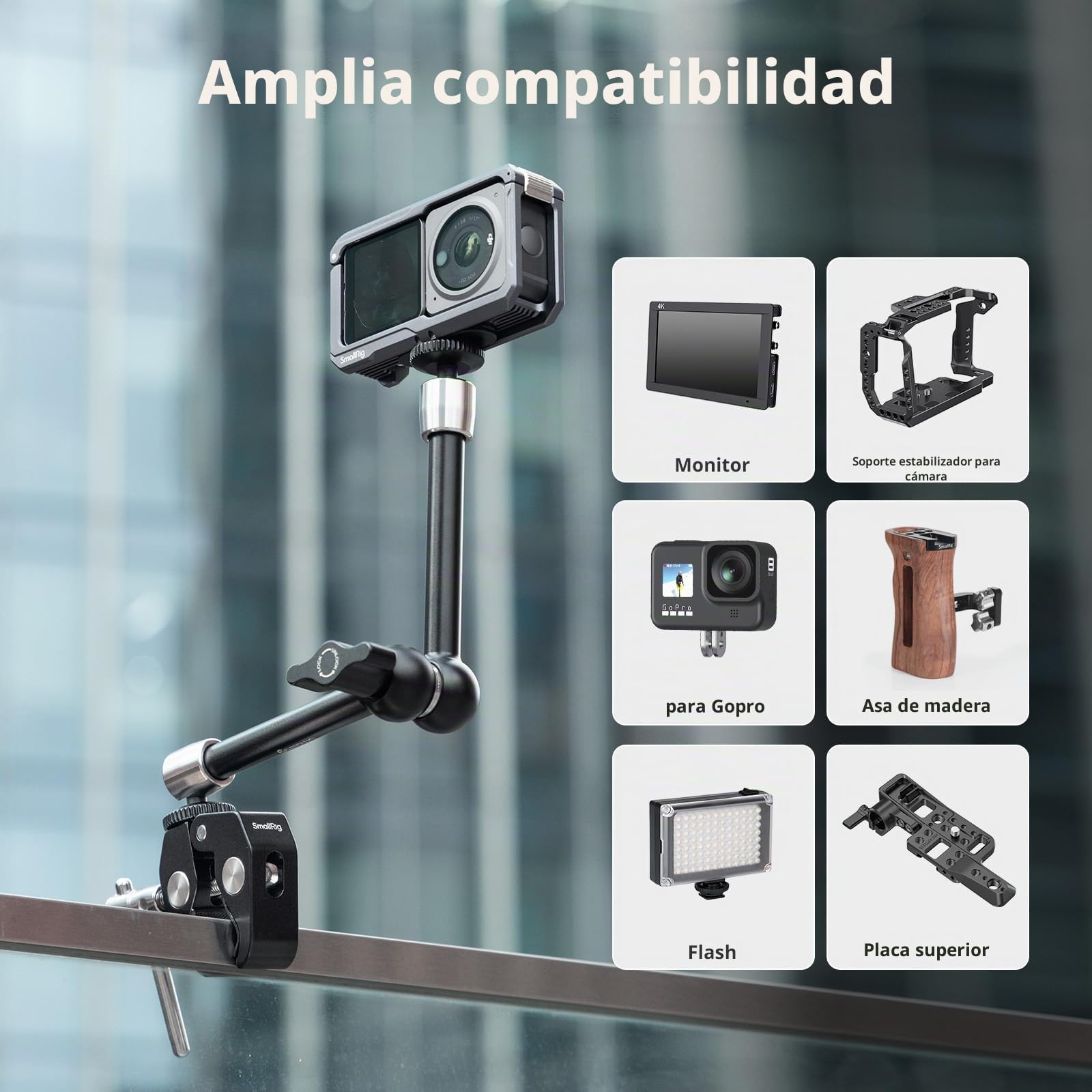 SmallRig 9.8-Inch Magic Arm 2-Pack, Brazo articulado de fricción Ajustable con Tornillo de Rosca 1/4"-20, para Monitor de cámara/luz LED, 5317