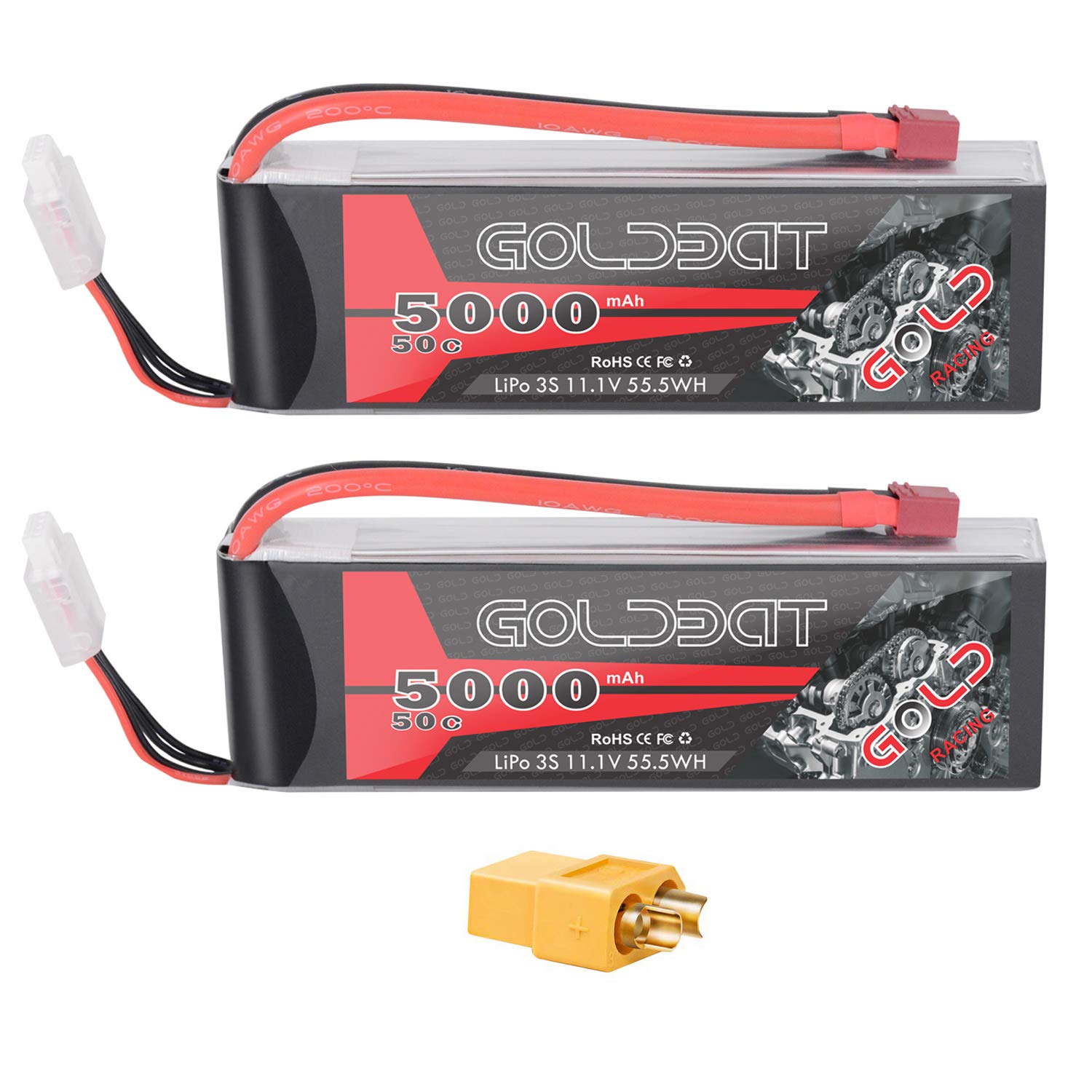 GOLDBAT 3S Lipo Rc Battery 11.1V 50C 5000mAh RC Lipo Battery Soft Pack with Deans Connector for RC Car Truck Boat Buggy UAV RC Airplane Helicopter Quadcopter(2Packs)