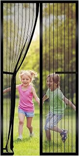 Magnetic Screen Door Fits Door Size 34" x 82", JelKen Heavy Duty Mesh Screen Curtain - Self Sealing, Hands Free, Keeps Bugs Out, Frame Hook & Loop, Kid & Pet Friendly Black