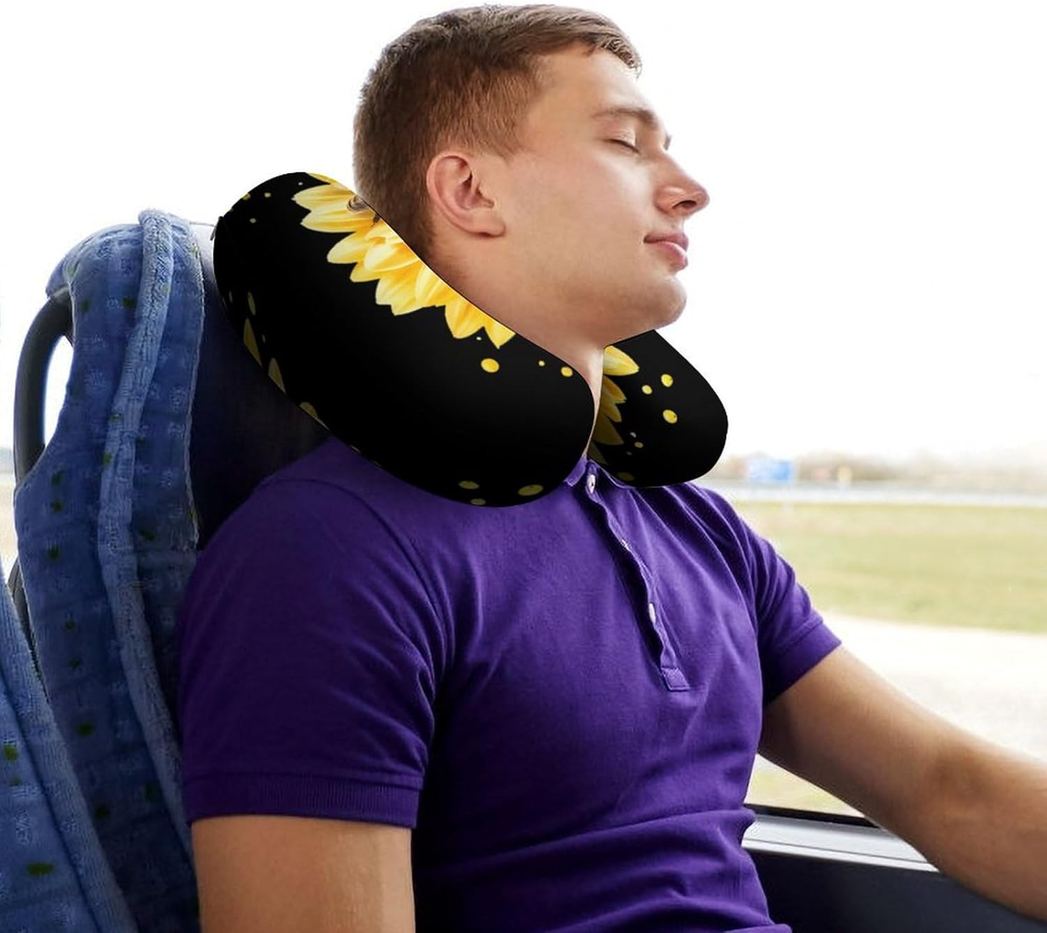 Daisy Flower and Bees Funny Travel Pillow U Shaped Memory Foam Neck Pillows Portable for Flight Car Home Office