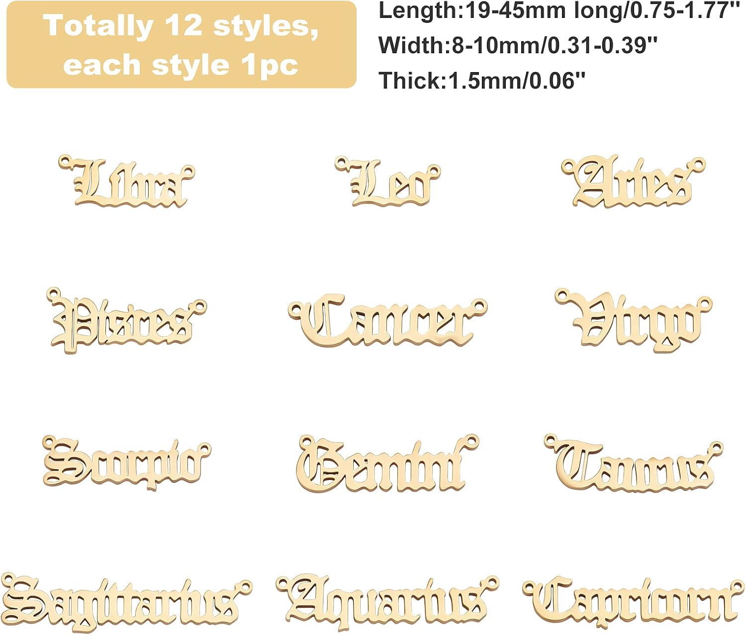 UNICRAFTALE 12pcs Golden 12 Constellations Links Stainless Steel Connectors Zodiac Sign Linking Charms for Jewelry Making Hole 1.2mm - Image 5