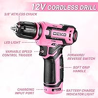 Vista 4 de Pink Tool Kit Box Drill Set：DEKOPRO Home Mechanic Toolbox with 12V Power Cordless Drill Hand Repair Tools Sets Combo Kits Storage Organizer Drawer