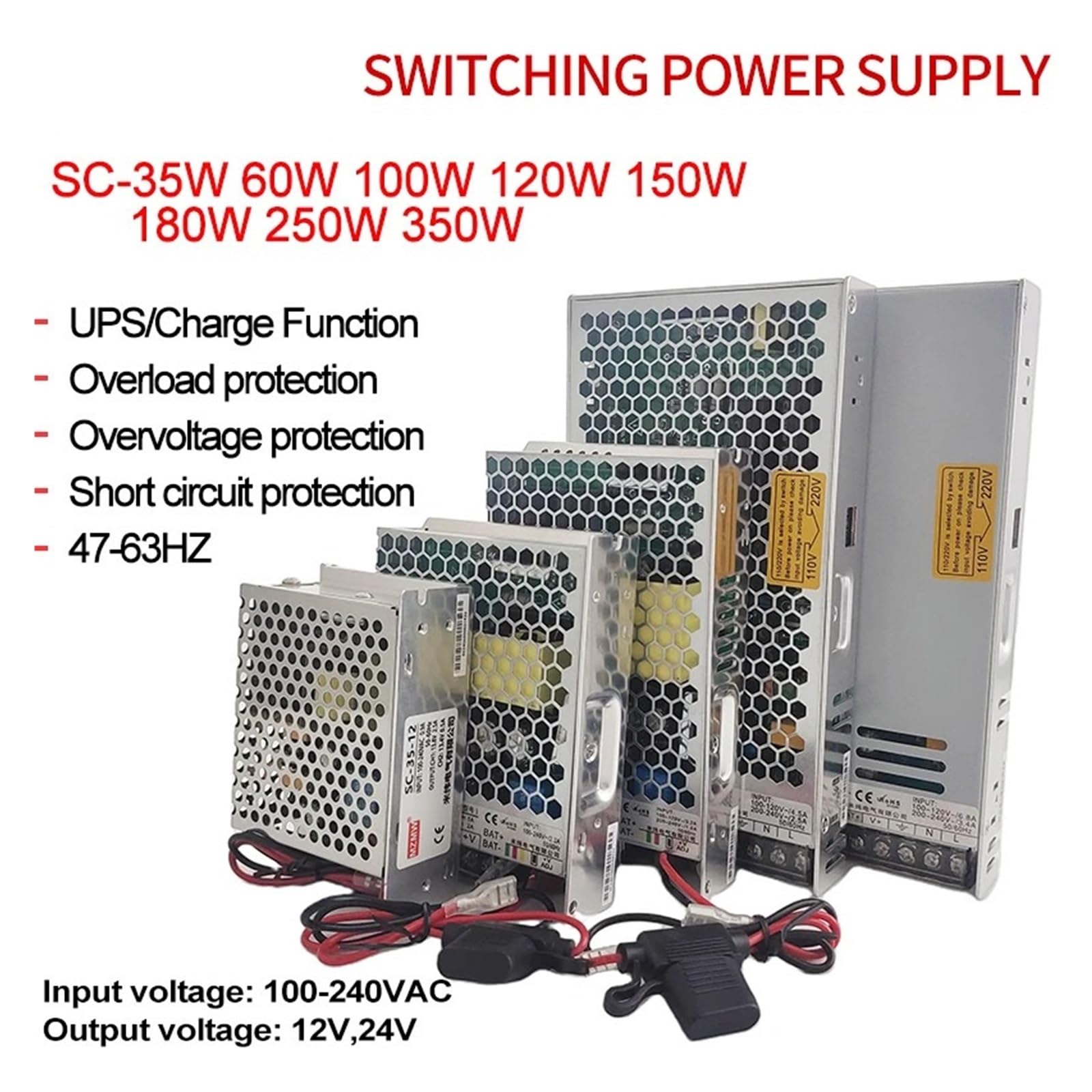 Ładowarka do akumulatorów z zasilaczem przełączającym 35 W, 60 W, 100 W, 120 W, 150 W, 180 W, 250 W, 350 W, 110/220 V AC/DC, 12 V, 24 V (24 V - 350 W)