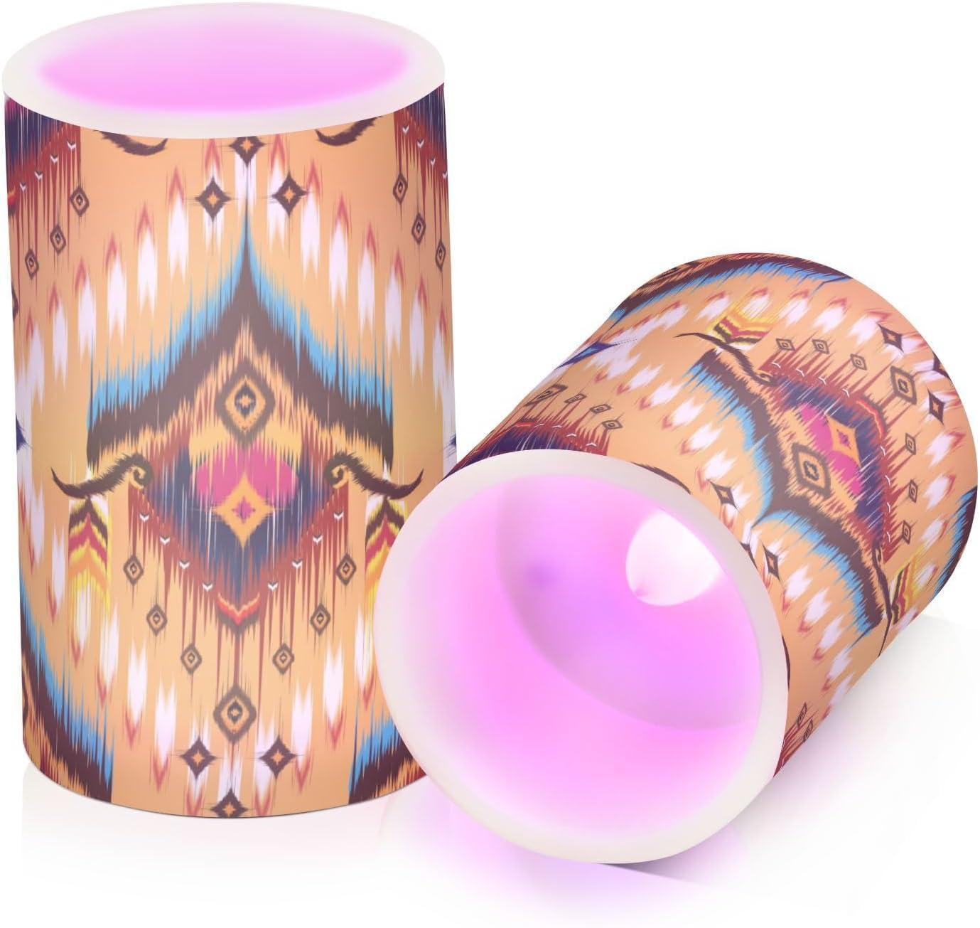 YETTASBIN Aztec Navajo Flameless Candles with Remote Control and Timer, Adjustable Brightness Long Lasting Battery Operated LED Pillar Candles for Indoor Outdoor Party Holiday Home Decor, 2 Pack