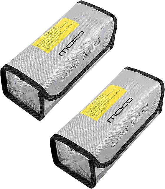 MoKo [2 PCS] LIPO Battery Fireproof Explosion Proof Safe Bag Fire Resistant Safe Box Guard Storage Pouch Sack for Protecting LIPO Battery and Charging (185 x 75 x 60 mm), Silver