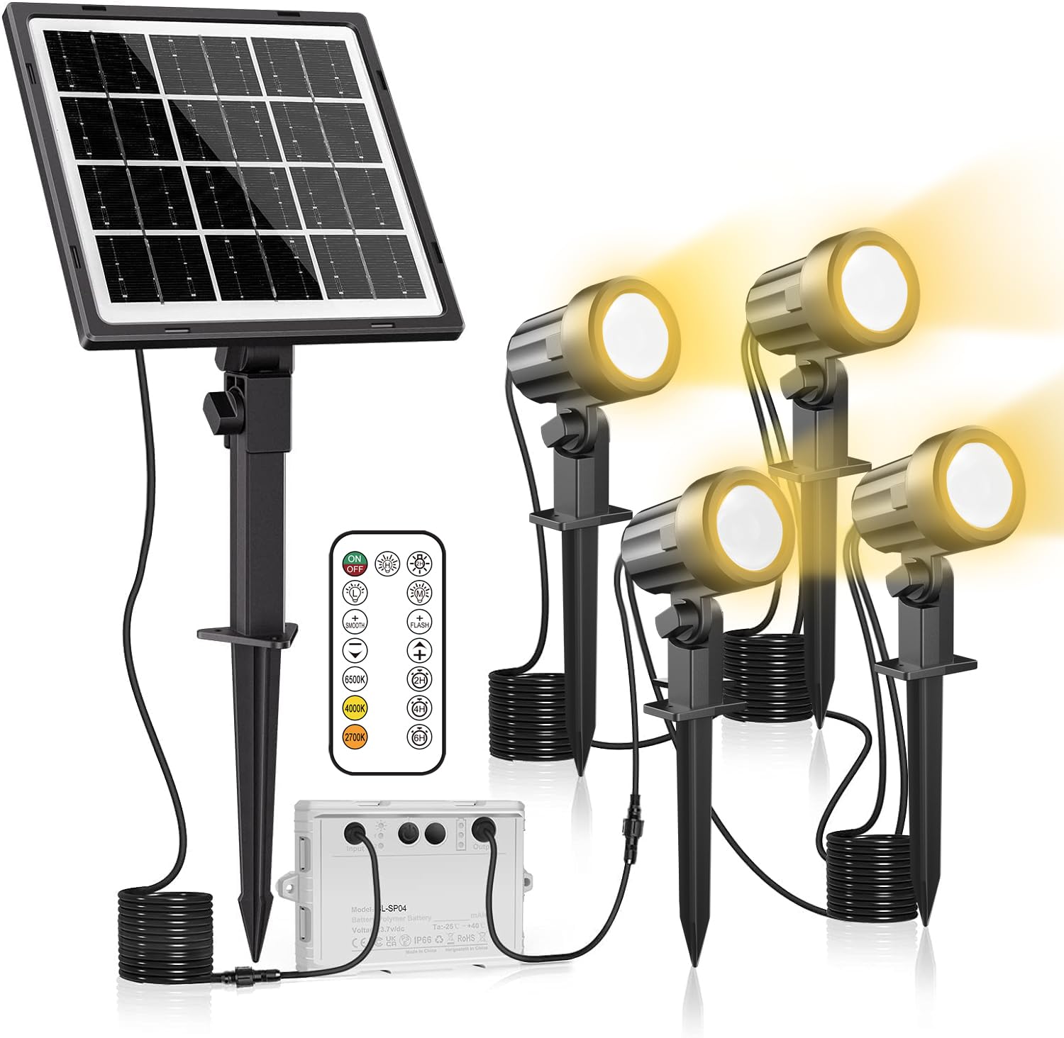 MEIKEE Solar Garden Spotlight system components