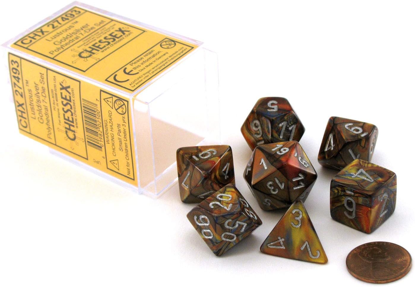 Chessex - Dice Polyhedral 7-Die Lustrous Dice Set (Gold with silver) (1-Pack)
