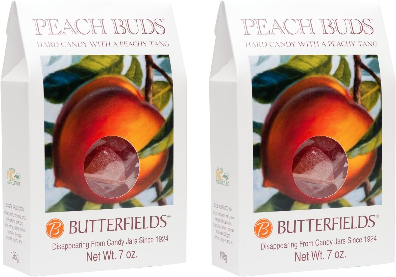 Butterfields Candy - Gourmet, Old-Fashioned PEACH Buds Hard Candy, 7 Oz (2-Pack) | Gluten Free | Made with 100% Real, Pure Cane Sugar | Handcrafted in the USA