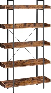 VASAGLE Bookcase, 5 Tier Shelf Unit, Spacious Storage Shelves, Simple Assembly, Living Room, Bedroom, Home Office, Industry, Rustic Brown and Black LLS110B01